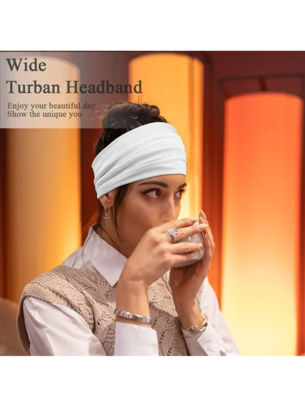 Women's Solid 2 Stretch 6 Pack Wide Headband Turban Yoga Hairband Accessories